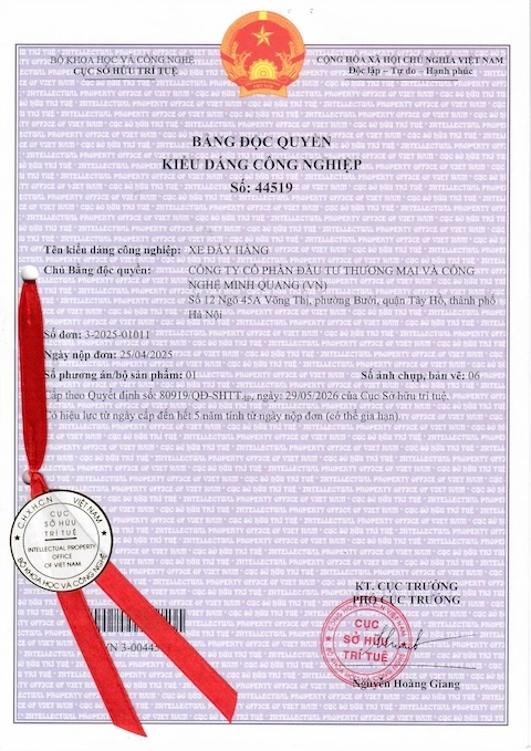 Bằng Kiểu dáng công nghiệp 44519 xe đẩy hàng công thái học 4 bánh MQ-01 Pro